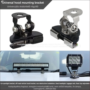 LED autó reflektor hood szerelvény - alumínium ötvözet, univerzális, fúrás nélküli, rögzítő tartó, modell 01, kompatibilis a legtöbb autóval és terepjáró járművekkel