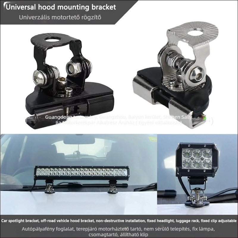 LED autó reflektor hood szerelvény - alumínium ötvözet, univerzális, fúrás nélküli, rögzítő tartó, modell 01, kompatibilis a legtöbb autóval és terepjáró járművekkel