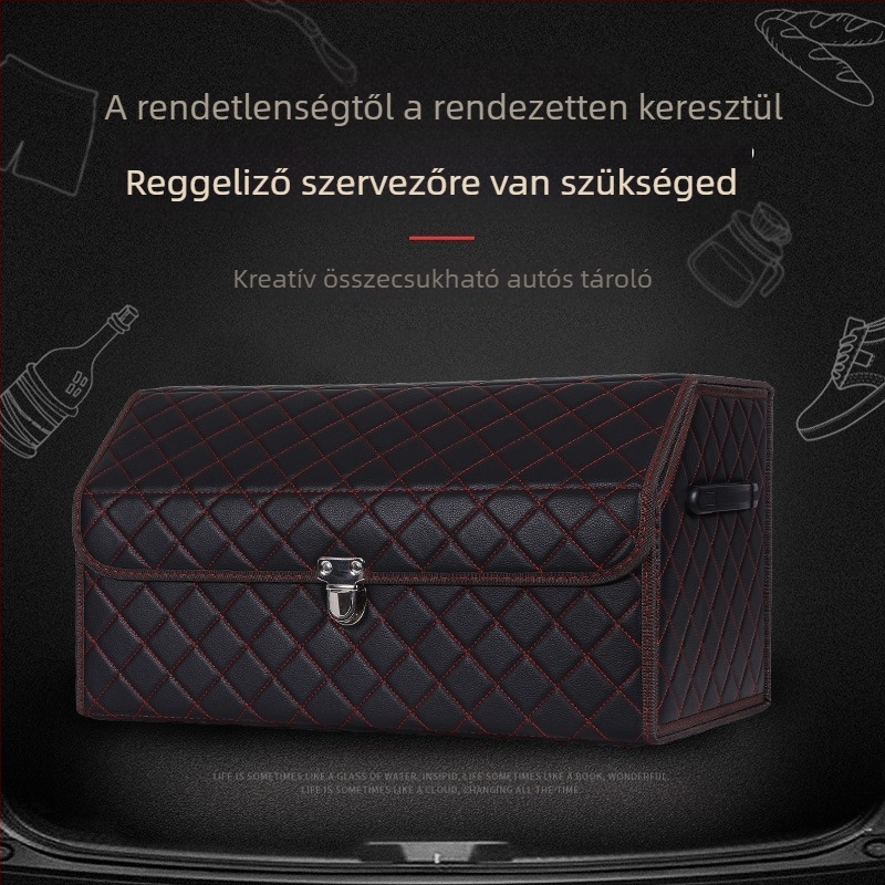 Bőr összecsukható autó csomagtartó tároló doboz, vízálló, fogantyúval