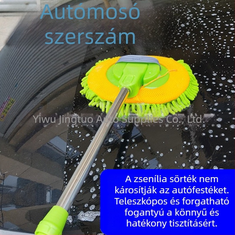 Autómosó mop teleszkópos nyéllel, gyapjúszerű sörtékkel, amelyek nem karcolják a fényezést, autóápolási eszköz