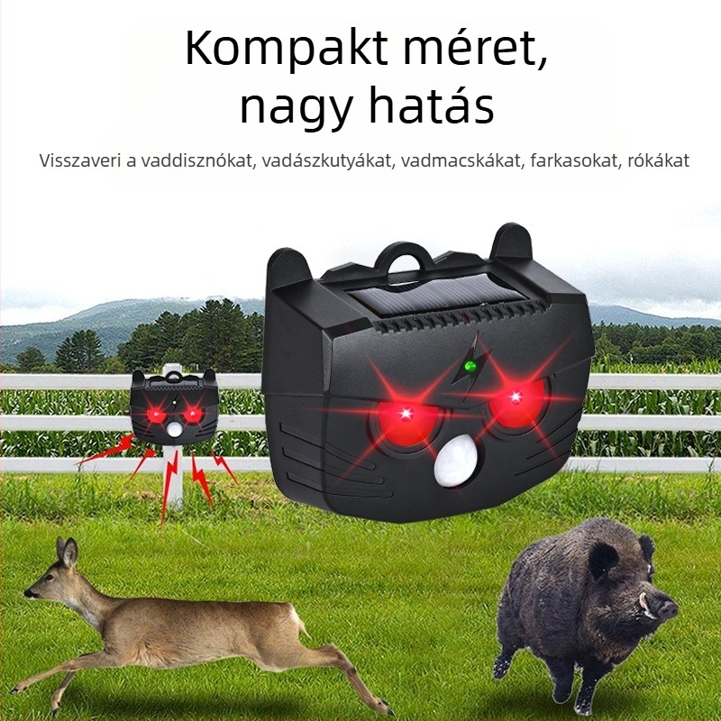 Multifunkcionális napelemes állatriasztó infravörös szenzorral – patkányok, madarak és disznók elleni riasztó (Model BL-219A, 1.2V, 20-45 kHz, 0.1W)