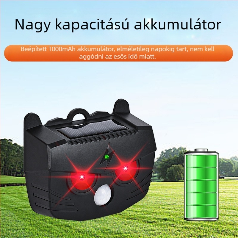 Multifunkcionális napelemes állatriasztó infravörös szenzorral – patkányok, madarak és disznók elleni riasztó (Model BL-219A, 1.2V, 20-45 kHz, 0.1W)