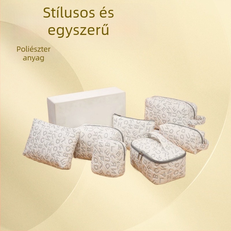 7 darabos divatos mintás textil kozmetikai táska készlet, nagy kapacitású utazáshoz