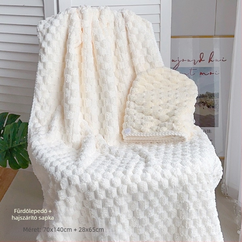 Háromrészes fürdőszett: felnőtt feltekerhető törölköző, hajszárító sapka és törölköző; 100% pamut, 150D szál, márka Silent Love