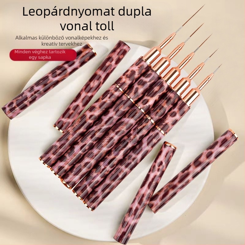 Minychi 5‑darabos köröm művészeti eszköz készlet fém hosszú nyéllel, lapos fejű, gradient festéshez, virágos vonalakhoz és finom vonalakhoz