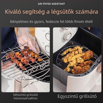 Kerek rozsdamentes acélból készült légsütő dupla rétegű gőz/grill rács, hordozható, könnyen tisztítható, rozsdamentes