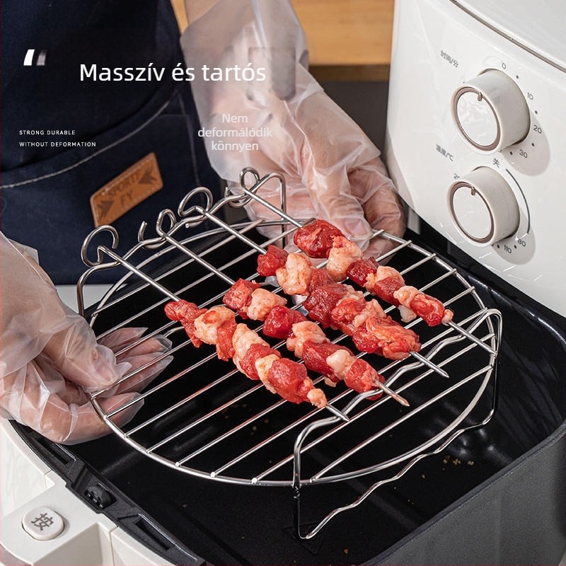 Kerek rozsdamentes acélból készült légsütő dupla rétegű gőz/grill rács, hordozható, könnyen tisztítható, rozsdamentes