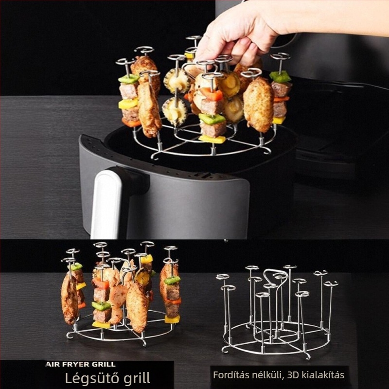 Kerek rozsdamentes acélból készült légsütő dupla rétegű gőz/grill rács, hordozható, könnyen tisztítható, rozsdamentes