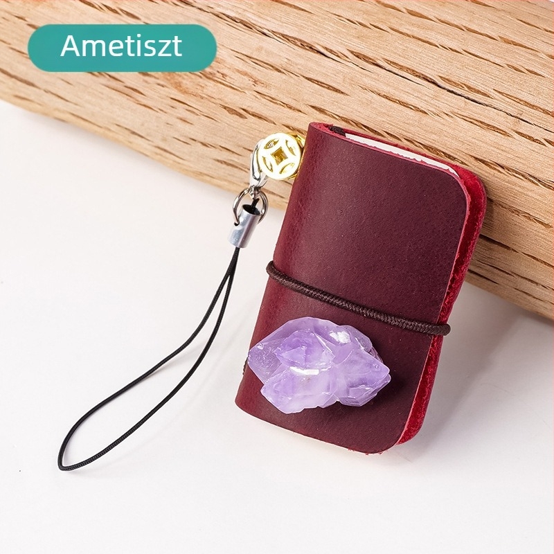 Mini notesz természetes kristálykővel, kézzel készített kristályos kulcstartó és táska dísz