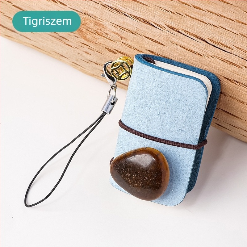 Mini notesz természetes kristálykővel, kézzel készített kristályos kulcstartó és táska dísz