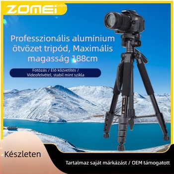 Zomei Q188 állvány 3-tengelyes fejjel, alumínium ötvözet, teherbírás 5 kg, gyorskioldó lemez