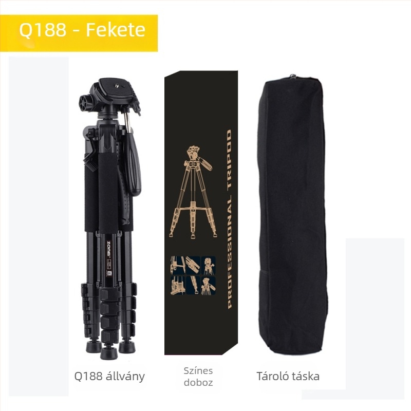 Zomei Q188 állvány 3-tengelyes fejjel, alumínium ötvözet, teherbírás 5 kg, gyorskioldó lemez