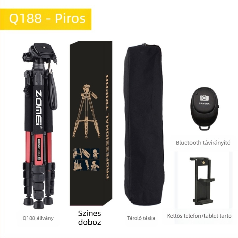 Zomei Q188 állvány 3-tengelyes fejjel, alumínium ötvözet, teherbírás 5 kg, gyorskioldó lemez