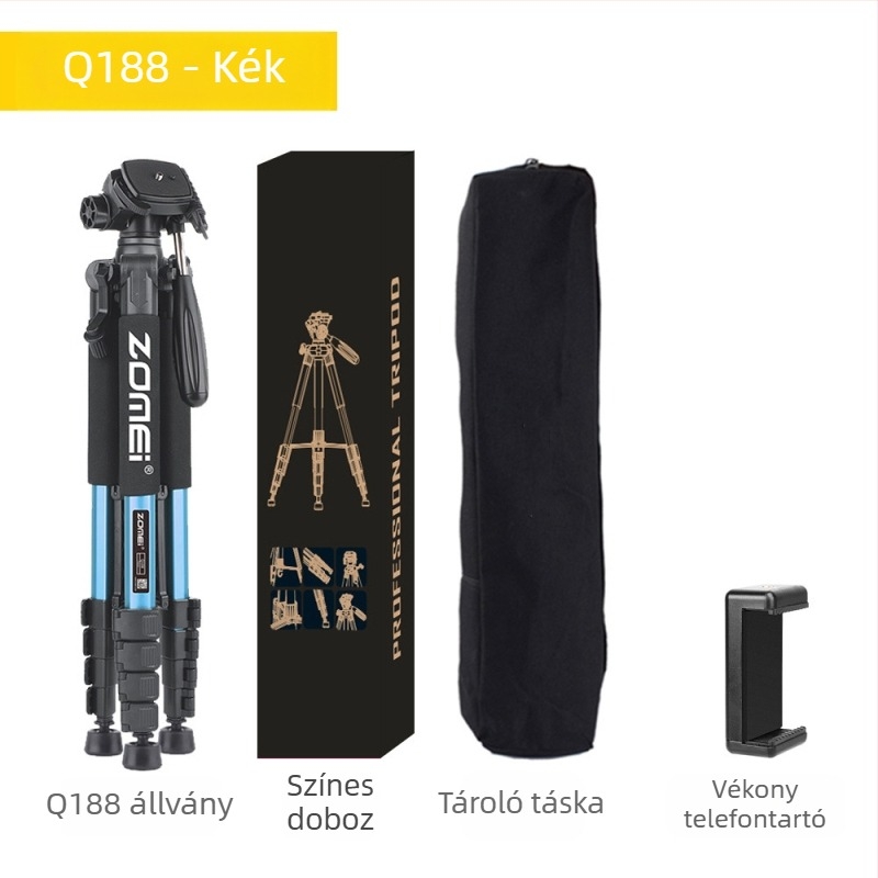 Zomei Q188 állvány 3-tengelyes fejjel, alumínium ötvözet, teherbírás 5 kg, gyorskioldó lemez