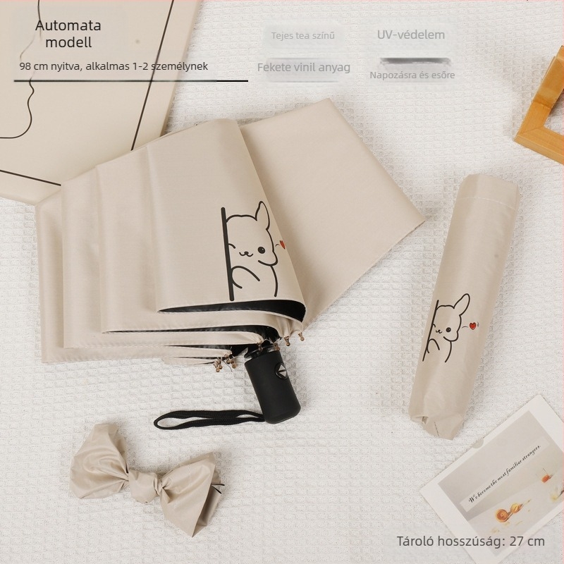 Összecsukható esernyő medve figura dizájnnal, 8 acél bordával, 190T vászon vinil bevonattal, automatikus nyitás, félautomata zárás, UV védelem UPF 30+