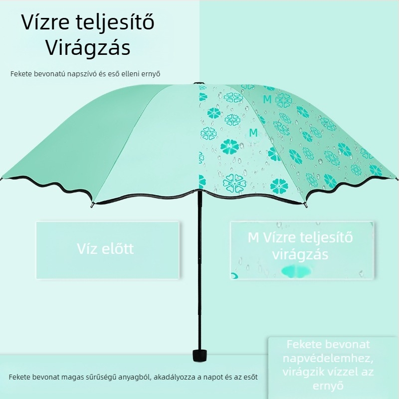 Női összecsukható nap- és eső ernyő, kézi nyitás-zárás, UPF 50+, 8 acél merevítő, tömeg 320 g