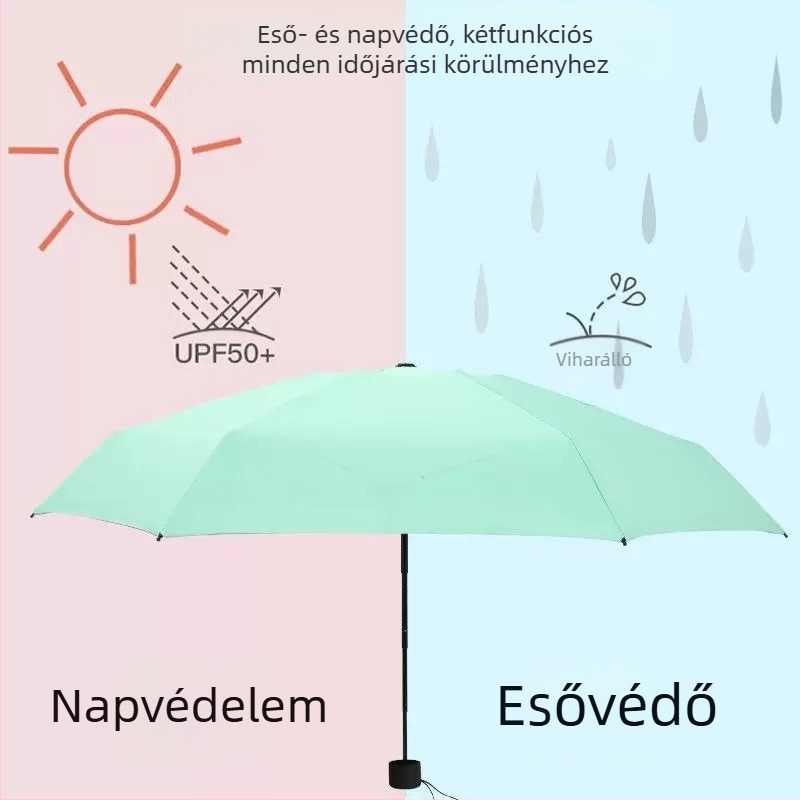 Kompakt kapszula esernyő, 6 bordával, kézi nyitás, UPF > 50, 210T anyagú szövet, vasos tengely