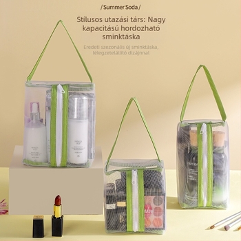 Kozmetikai táska – átlátszó hálós, nylon + háló, kézitáska stílus, többfunkciós utazási szervező kozmetikumok számára (Modell 01B1300)