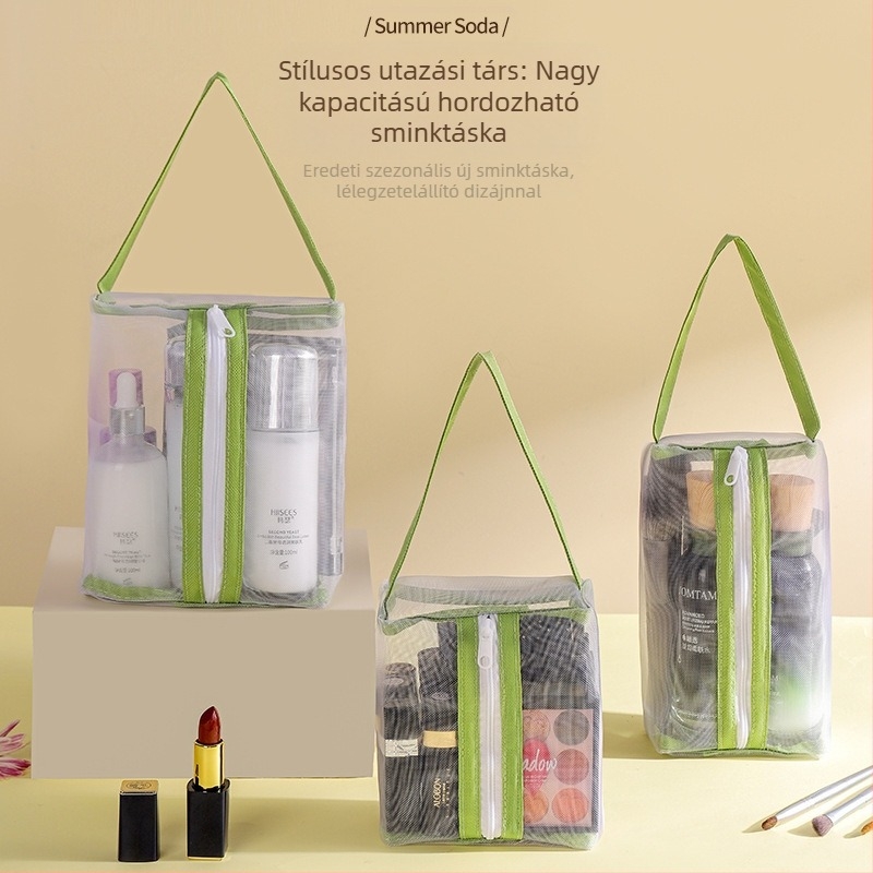 Kozmetikai táska – átlátszó hálós, nylon + háló, kézitáska stílus, többfunkciós utazási szervező kozmetikumok számára (Modell 01B1300)