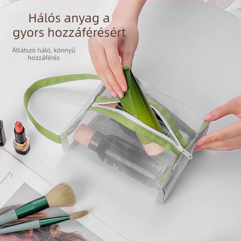 Kozmetikai táska – átlátszó hálós, nylon + háló, kézitáska stílus, többfunkciós utazási szervező kozmetikumok számára (Modell 01B1300)