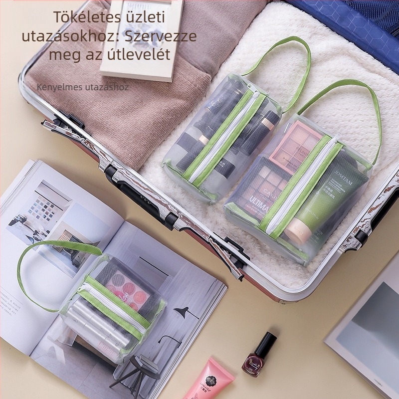Kozmetikai táska – átlátszó hálós, nylon + háló, kézitáska stílus, többfunkciós utazási szervező kozmetikumok számára (Modell 01B1300)