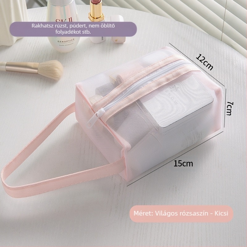 Kozmetikai táska – átlátszó hálós, nylon + háló, kézitáska stílus, többfunkciós utazási szervező kozmetikumok számára (Modell 01B1300)