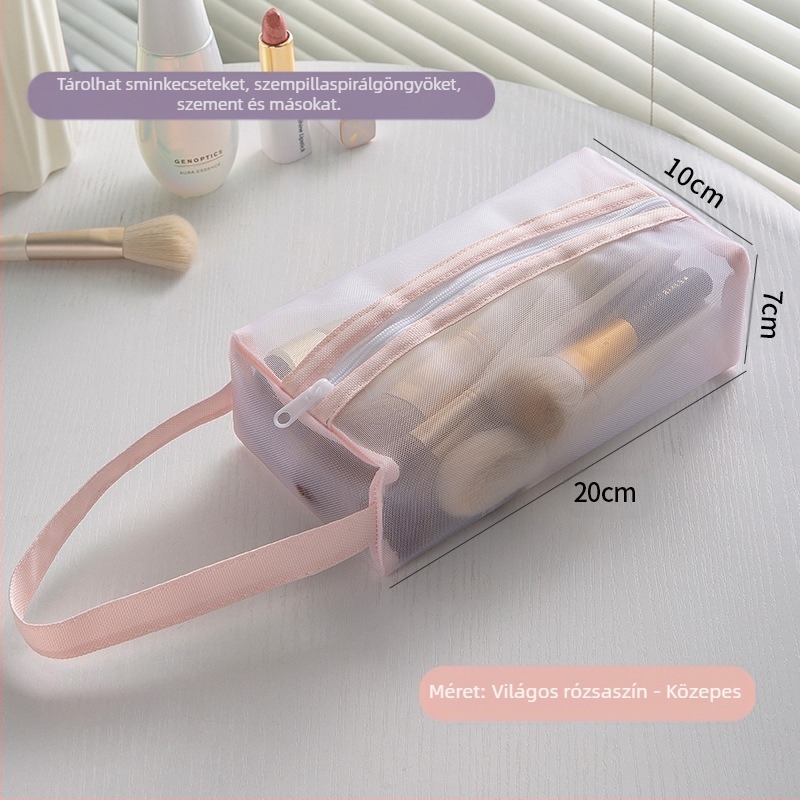 Kozmetikai táska – átlátszó hálós, nylon + háló, kézitáska stílus, többfunkciós utazási szervező kozmetikumok számára (Modell 01B1300)