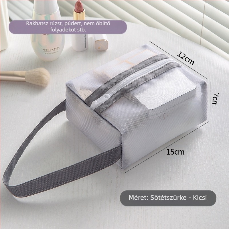 Kozmetikai táska – átlátszó hálós, nylon + háló, kézitáska stílus, többfunkciós utazási szervező kozmetikumok számára (Modell 01B1300)