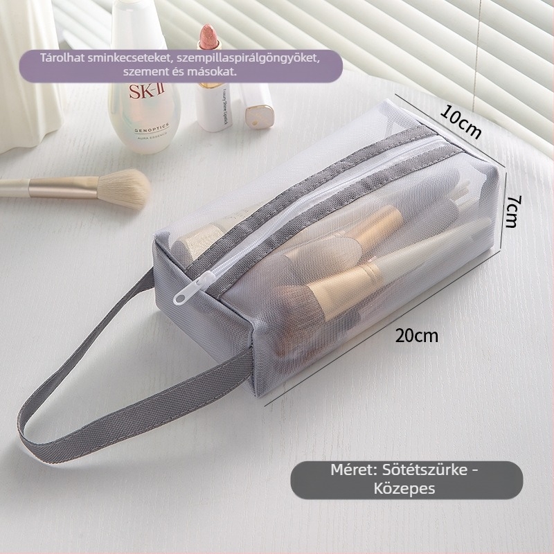 Kozmetikai táska – átlátszó hálós, nylon + háló, kézitáska stílus, többfunkciós utazási szervező kozmetikumok számára (Modell 01B1300)
