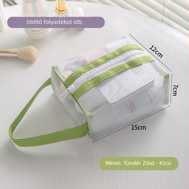 Kozmetikai táska – átlátszó hálós, nylon + háló, kézitáska stílus, többfunkciós utazási szervező kozmetikumok számára (Modell 01B1300)