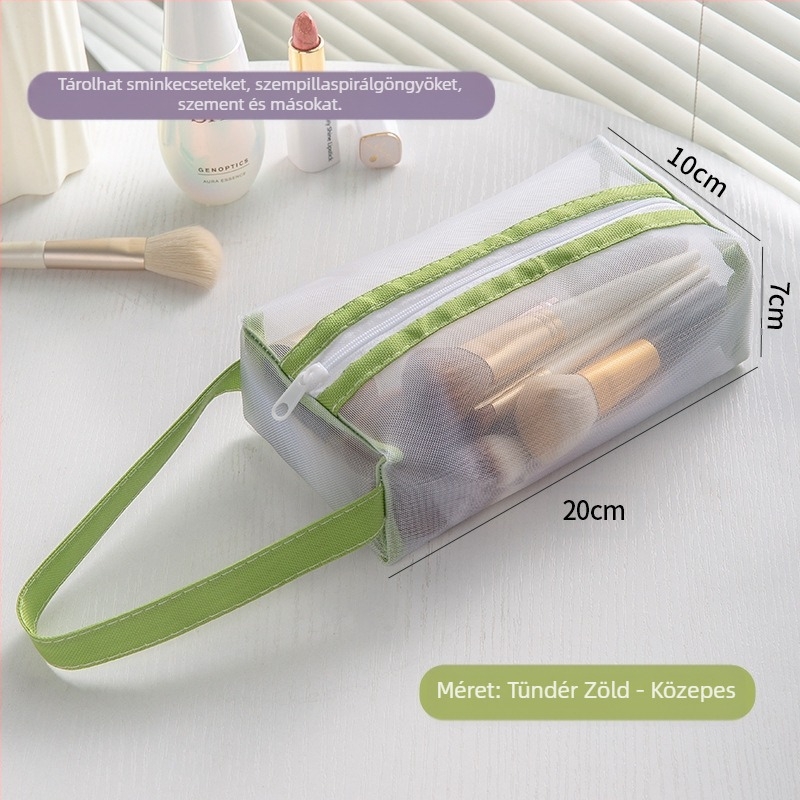 Kozmetikai táska – átlátszó hálós, nylon + háló, kézitáska stílus, többfunkciós utazási szervező kozmetikumok számára (Modell 01B1300)