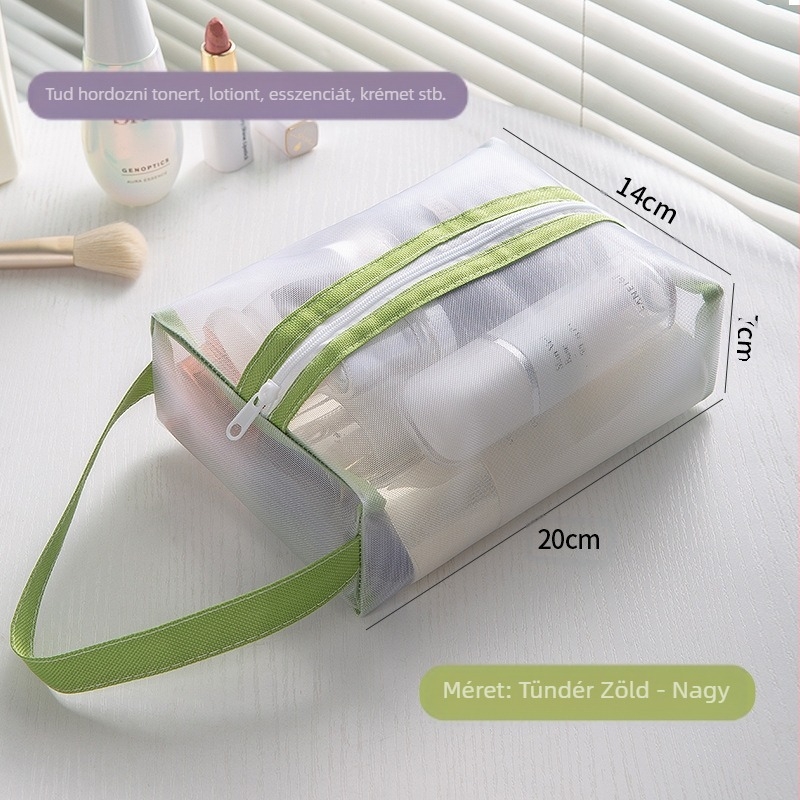 Kozmetikai táska – átlátszó hálós, nylon + háló, kézitáska stílus, többfunkciós utazási szervező kozmetikumok számára (Modell 01B1300)