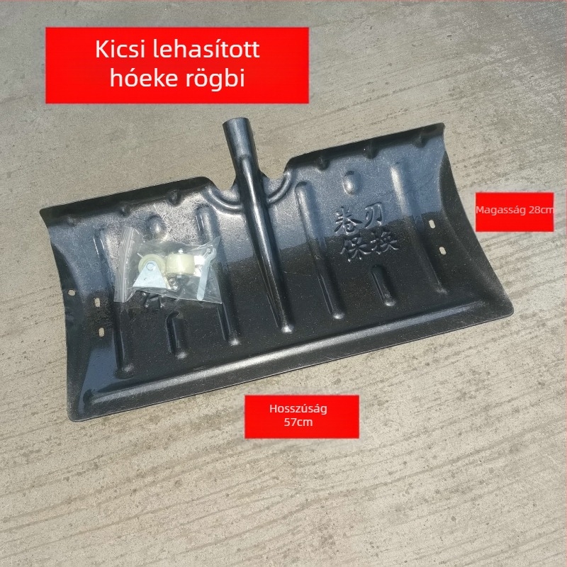 Hótoló lapát közepes széntartalmú acél fejjel és fa nyéllel, tömege 1,2 kg, fej vastagsága 1,3 mm