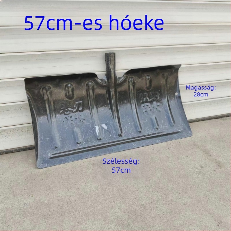 Hótoló lapát közepes széntartalmú acél fejjel és fa nyéllel, tömege 1,2 kg, fej vastagsága 1,3 mm