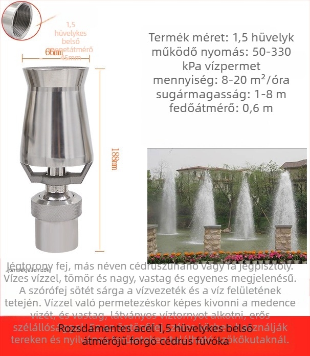 Szökőkúti fej, teljesen rézből, 304 rozsdamentes acél, univerzálisan állítható, jégtorony-fa design tájképekhez