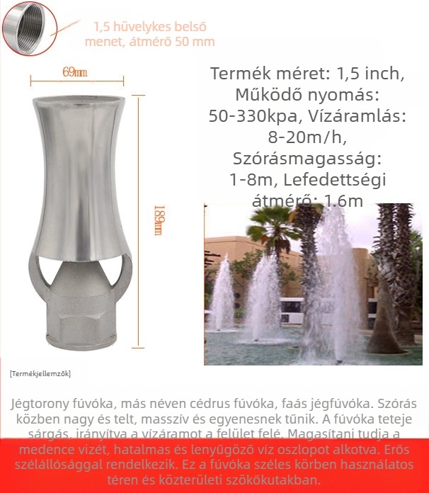 Szökőkúti fej, teljesen rézből, 304 rozsdamentes acél, univerzálisan állítható, jégtorony-fa design tájképekhez