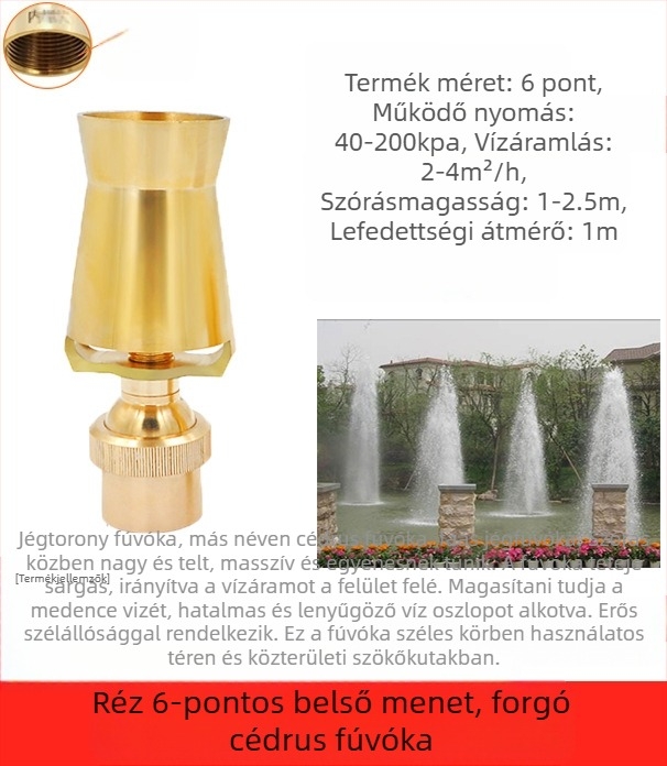 Szökőkúti fej, teljesen rézből, 304 rozsdamentes acél, univerzálisan állítható, jégtorony-fa design tájképekhez