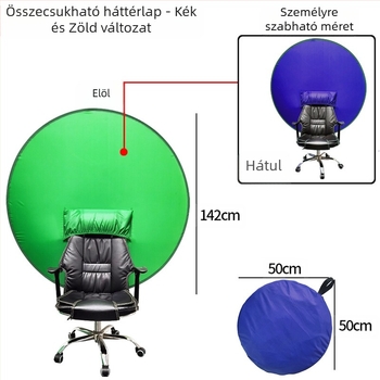 Rugalmas összehajtható chroma-key háttér textil, poliészter anyag, több méret opció, azonosító fotóhoz alkalmas, logó nyomtatható