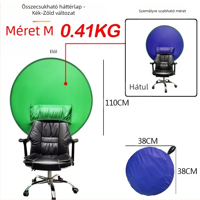 Rugalmas összehajtható chroma-key háttér textil, poliészter anyag, több méret opció, azonosító fotóhoz alkalmas, logó nyomtatható