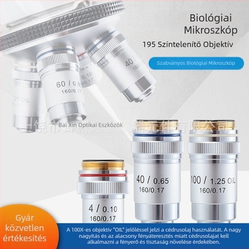 NISHAI achromat mikroszkópos objektív készlet — 4x, 10x, 20x, 40x, 60x; alkalmazások: biológia, kémia, kutatás