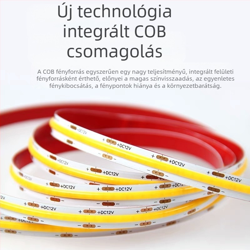 COB LED-szalag 24V, rugalmas, öntapadó bútorokhoz, árnyékmentes környezeti világítás, 180° fényirány, dimmelhető, CRI 90, 8 W/m, vágás 5 cm/2,5 cm