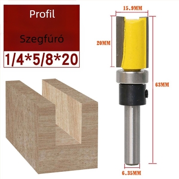 Faipari finiselő vágófej csapágyakkal, 6.35 mm szár, egyenes/másoló maró a marógéphez