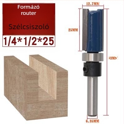 Faipari finiselő vágófej csapágyakkal, 6.35 mm szár, egyenes/másoló maró a marógéphez