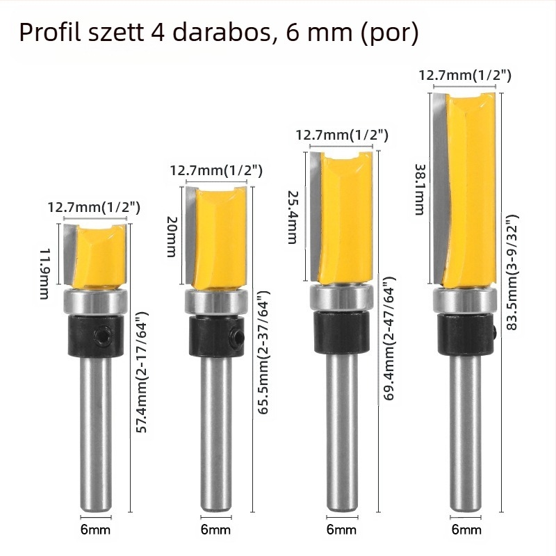 Faipari finiselő vágófej csapágyakkal, 6.35 mm szár, egyenes/másoló maró a marógéphez