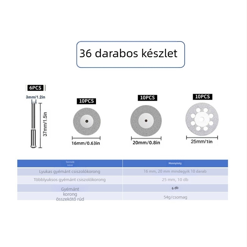 WELIBA vágólemez-készlet — gyémántos és gyantázott korongok magas sebességű acélhoz, fához, fémszhez és jade vágásához; maximális vonalsebesség 20000