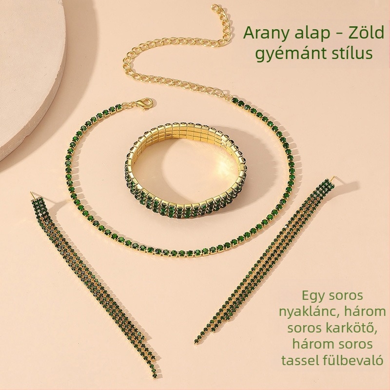 Nyaklánc strasszokkal, titánacél medállal, többszörös geometriai dizájn nőknek