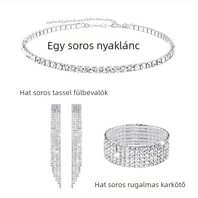 Nyaklánc strasszokkal, titánacél medállal, többszörös geometriai dizájn nőknek