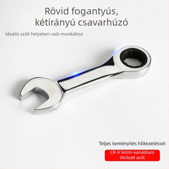 Kétfunkciós kattantókulcs, kompakt kialakítás, króm-vanádium acél