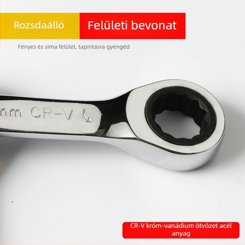 Kétfunkciós kattantókulcs, kompakt kialakítás, króm-vanádium acél