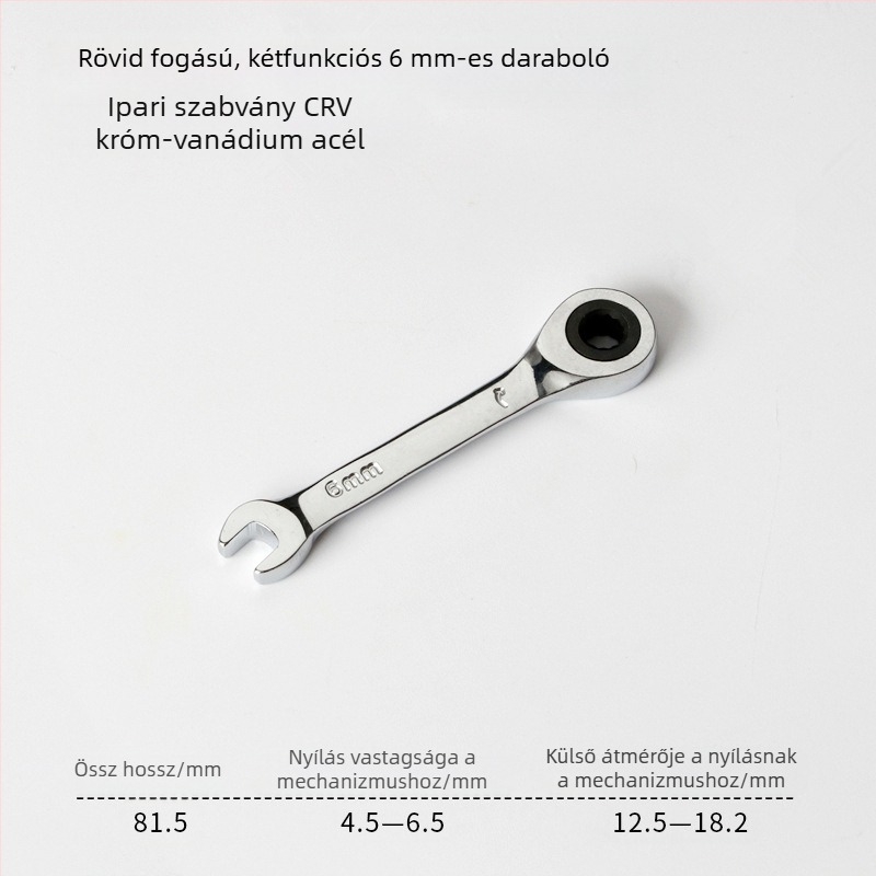 Kétfunkciós kattantókulcs, kompakt kialakítás, króm-vanádium acél